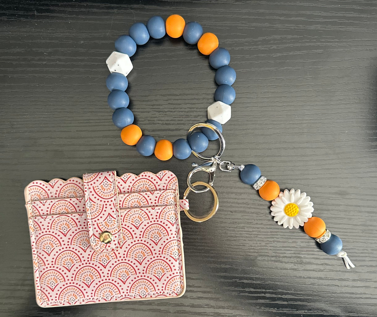 Boho Navy & Apricot Wallet & Keyring Set