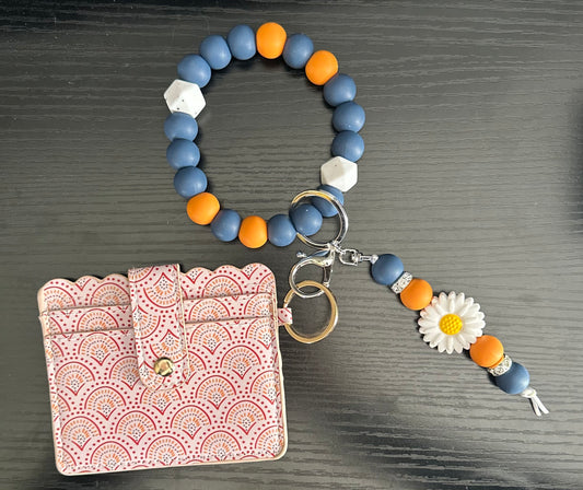 Boho Navy & Apricot Wallet & Keyring Set
