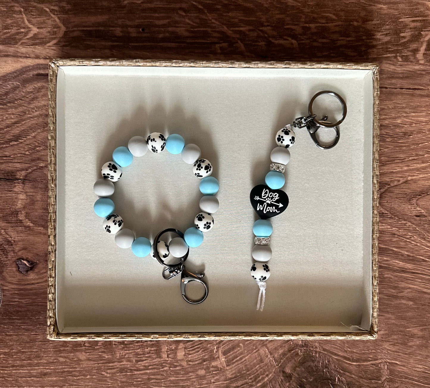 Sky Blue Pawprint Keychain & Wristlet Bundle