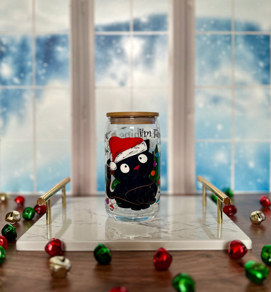 It's Fine Christmas Cat Glass Tumbler