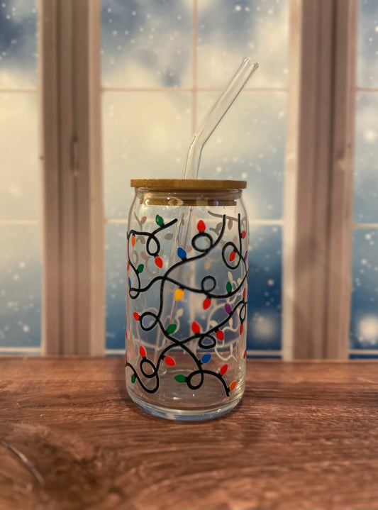 Christmas String Lights Glass Tumbler