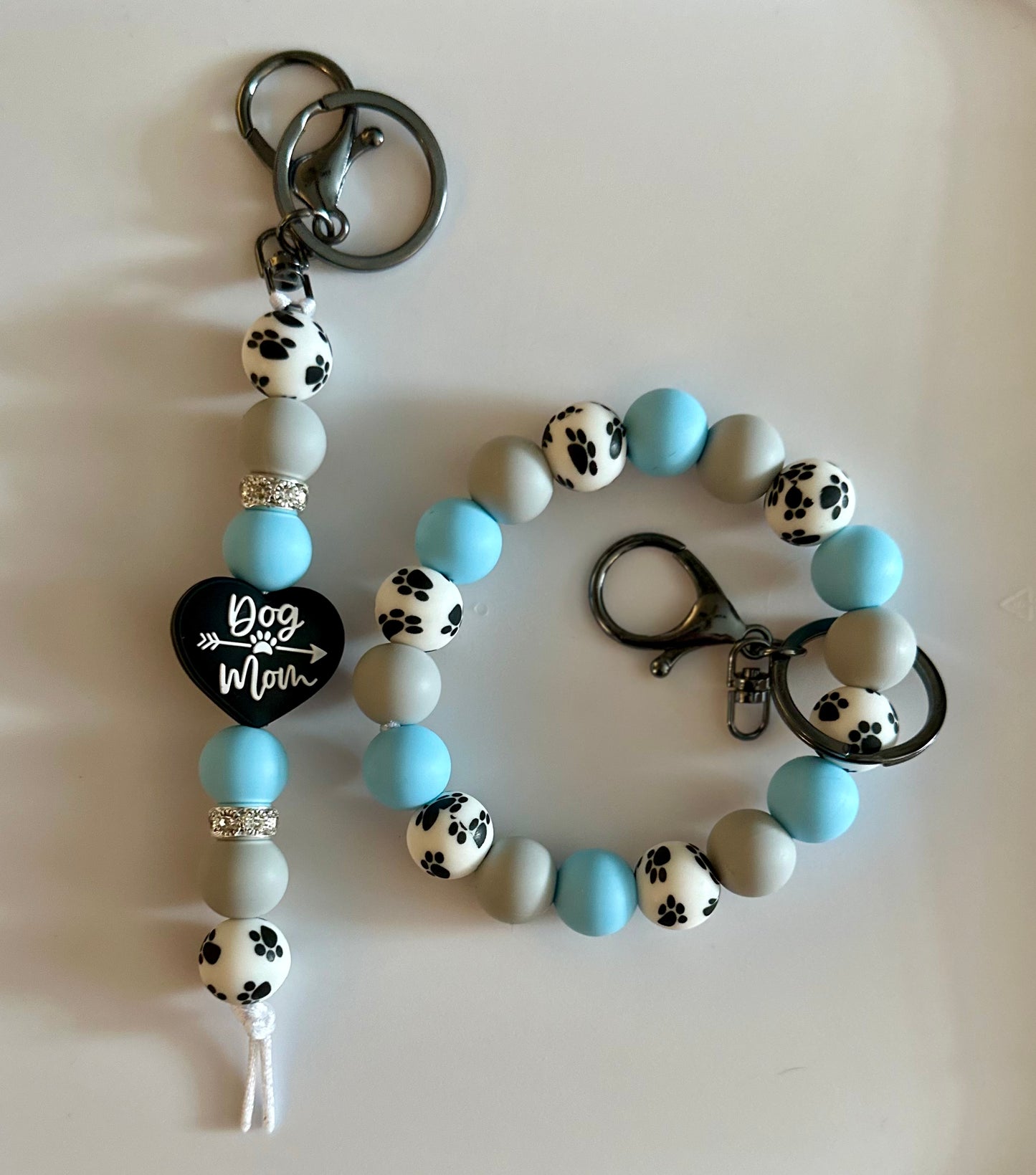 Sky Blue Pawprint Keychain & Wristlet Bundle