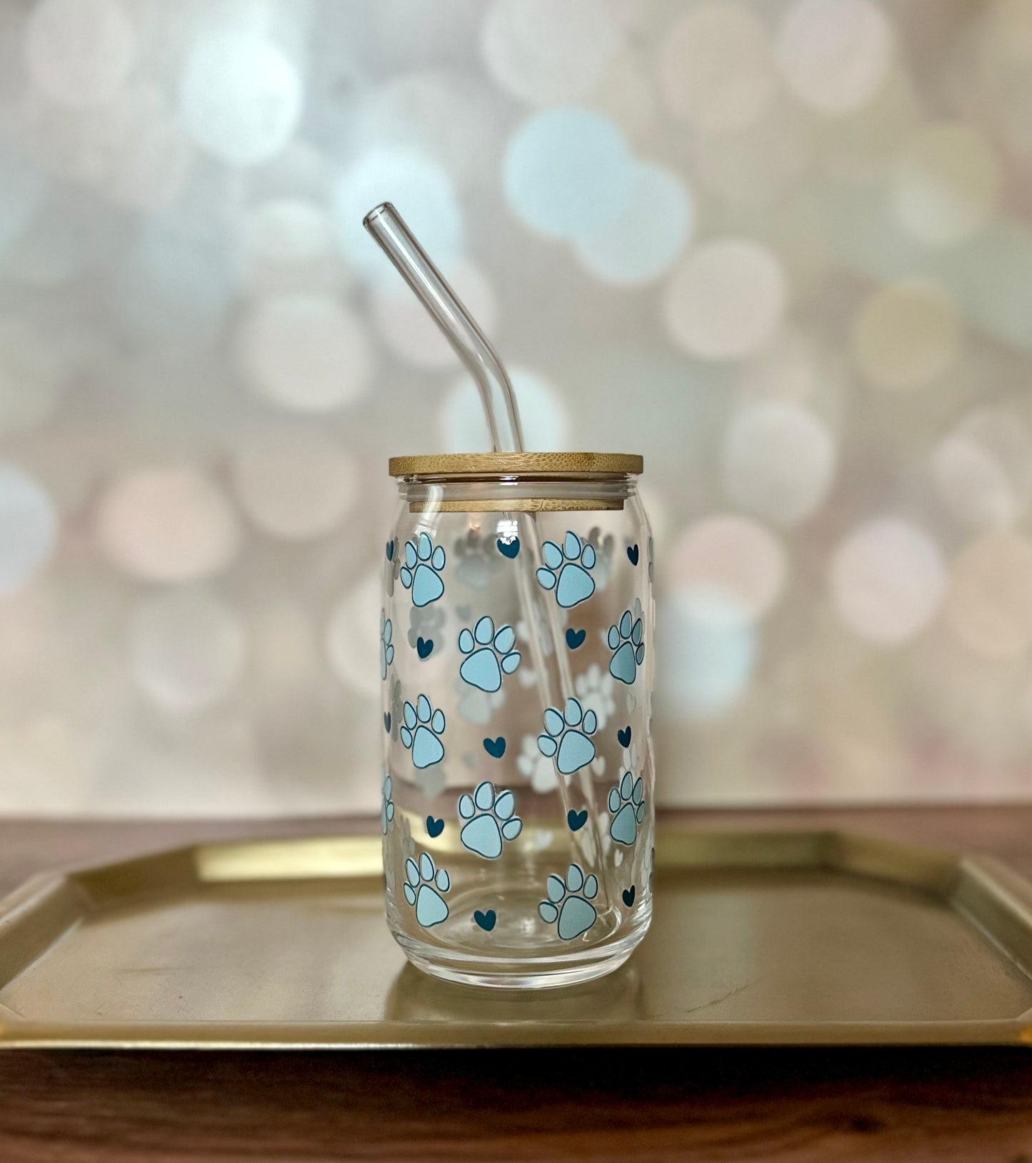 Blue Paw Print Glass Tumbler