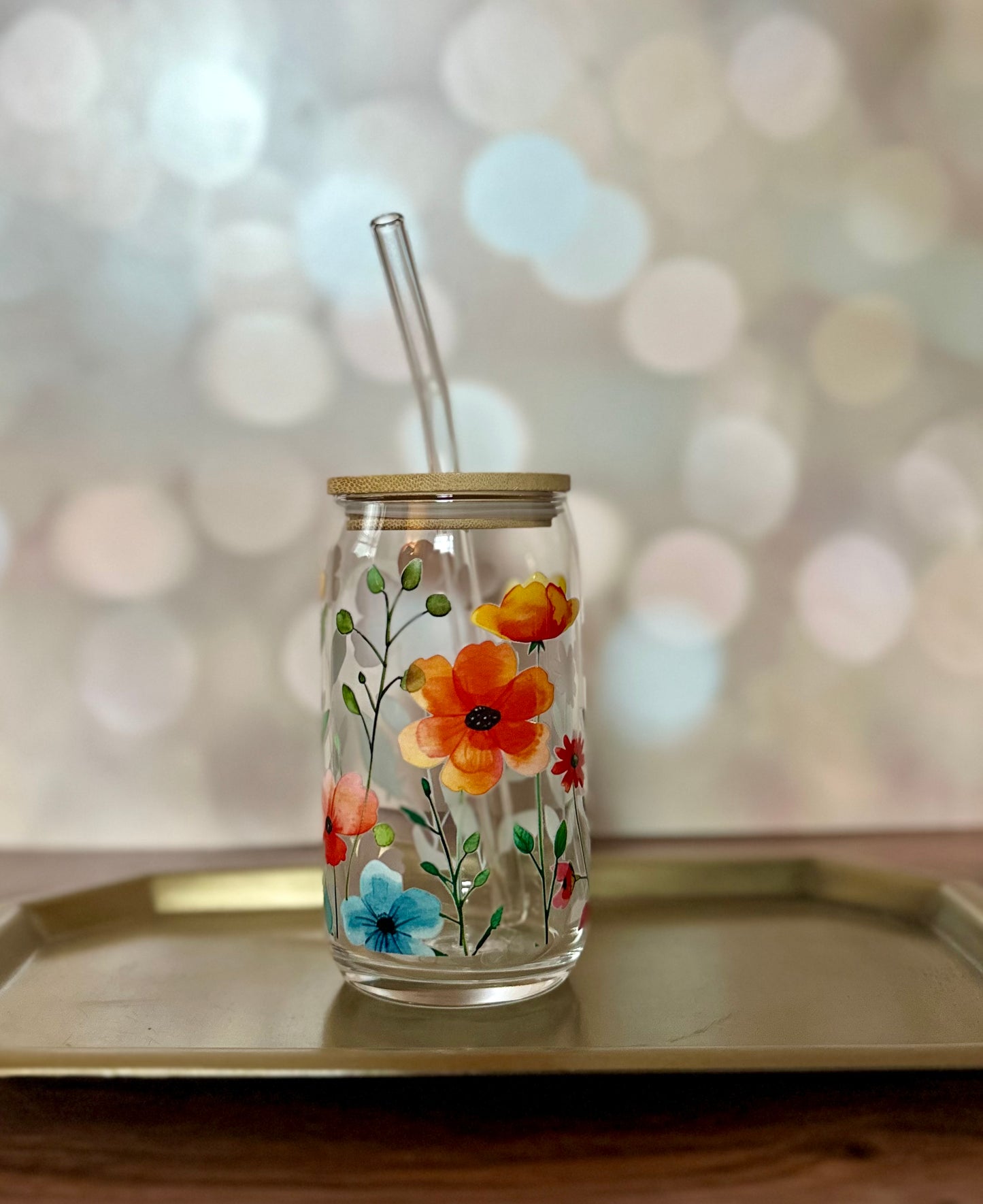 Watercolor Floral Glass Tumbler