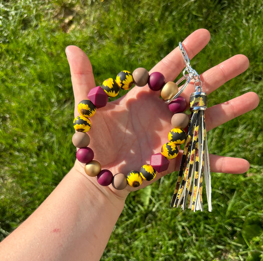 Sunflower & Merlot Wristlet with Tassle