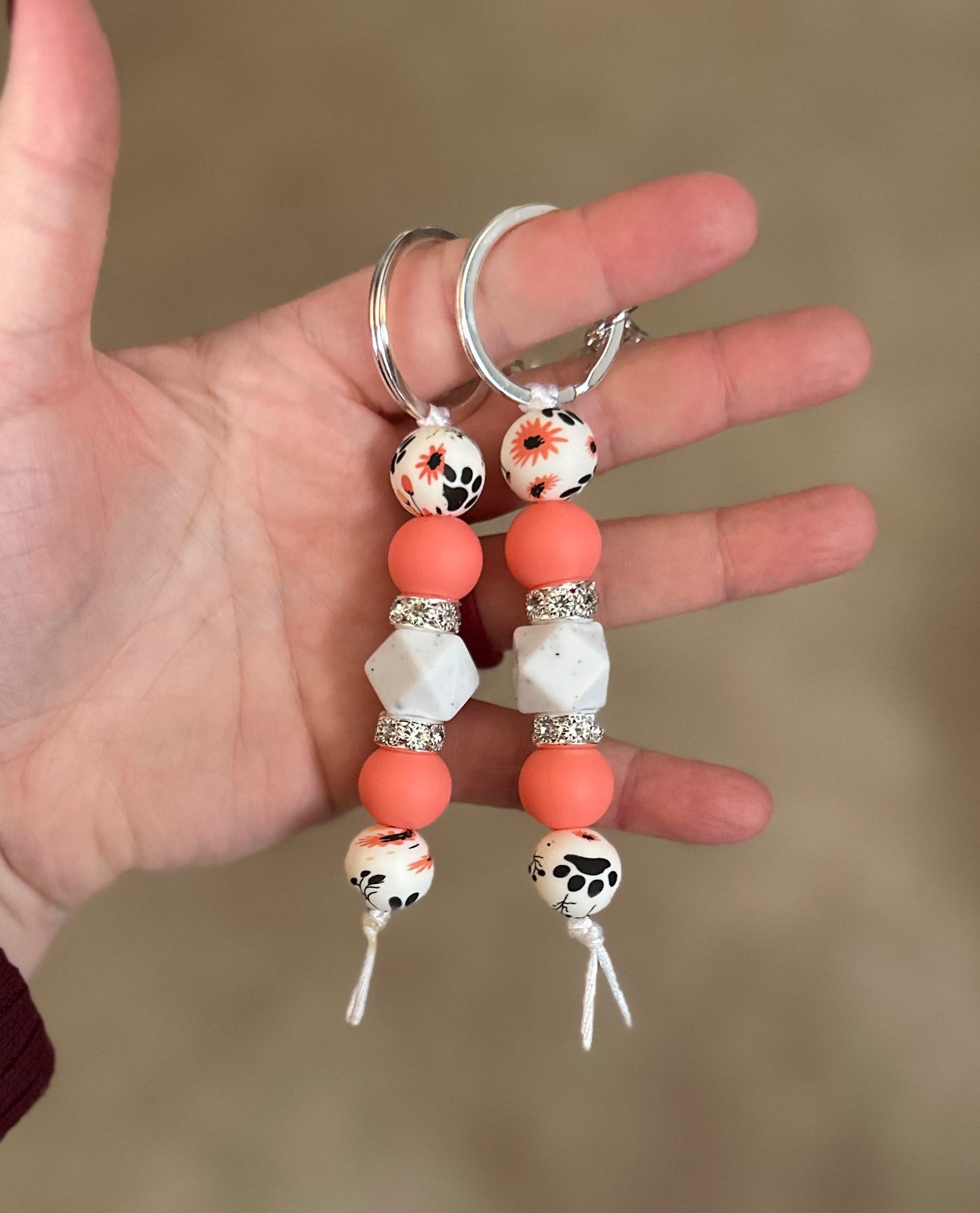 Paw Print Floral Tangerine Keychain